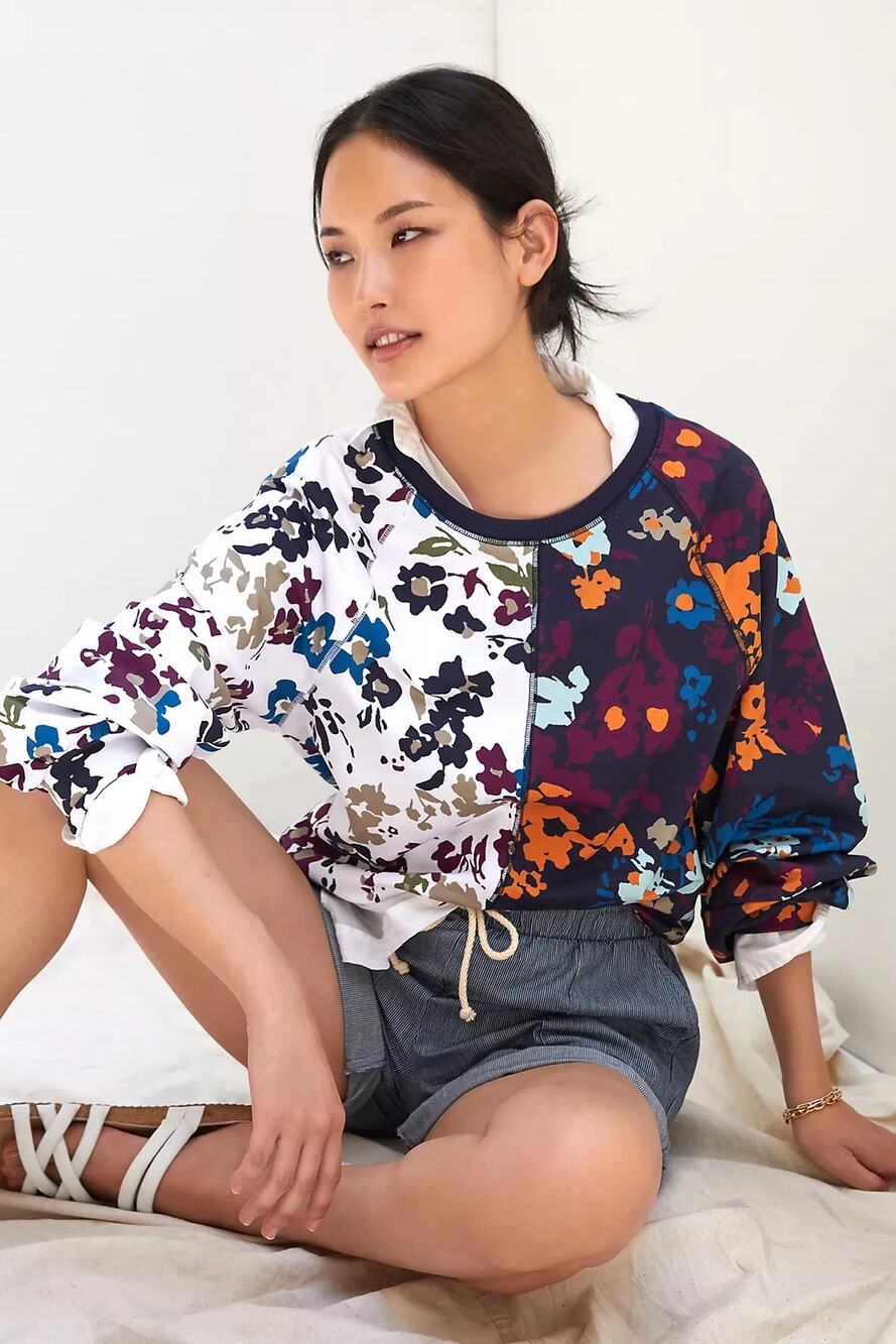 Anthropologie Maeve Puff-Sleeved Sweatshirt Women's Sweater Top XS XSmall Floral